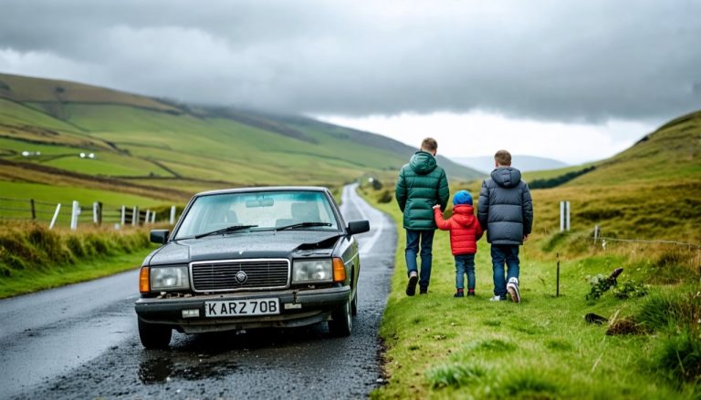 famille en panne sur le bord de la route, irlandais