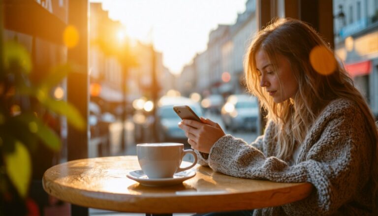 Femme qui lis un article sur telephone