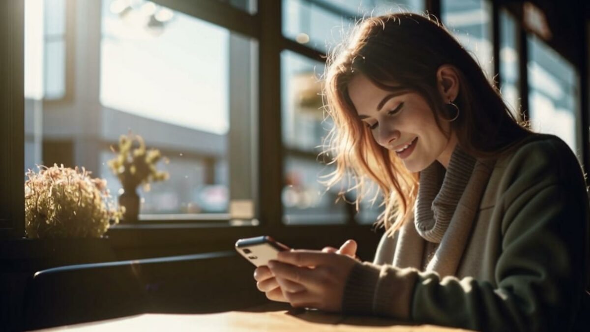 Femme qui lis un article sur telephone