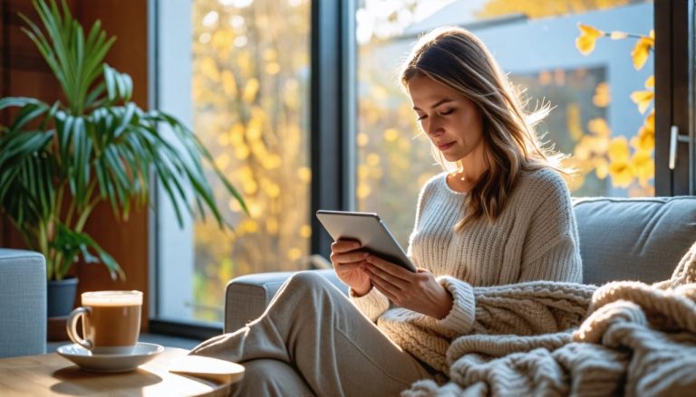 Femme qui lis un article sur tablette
