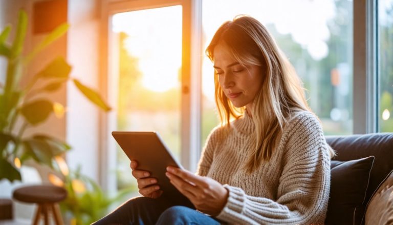 Femme qui lis un article sur tablette