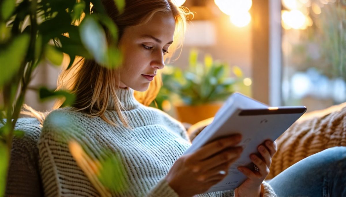 Femme qui lis un article sur tablette