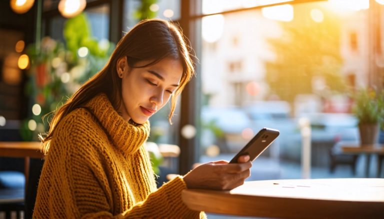 Femme qui lis un article sur telephone
