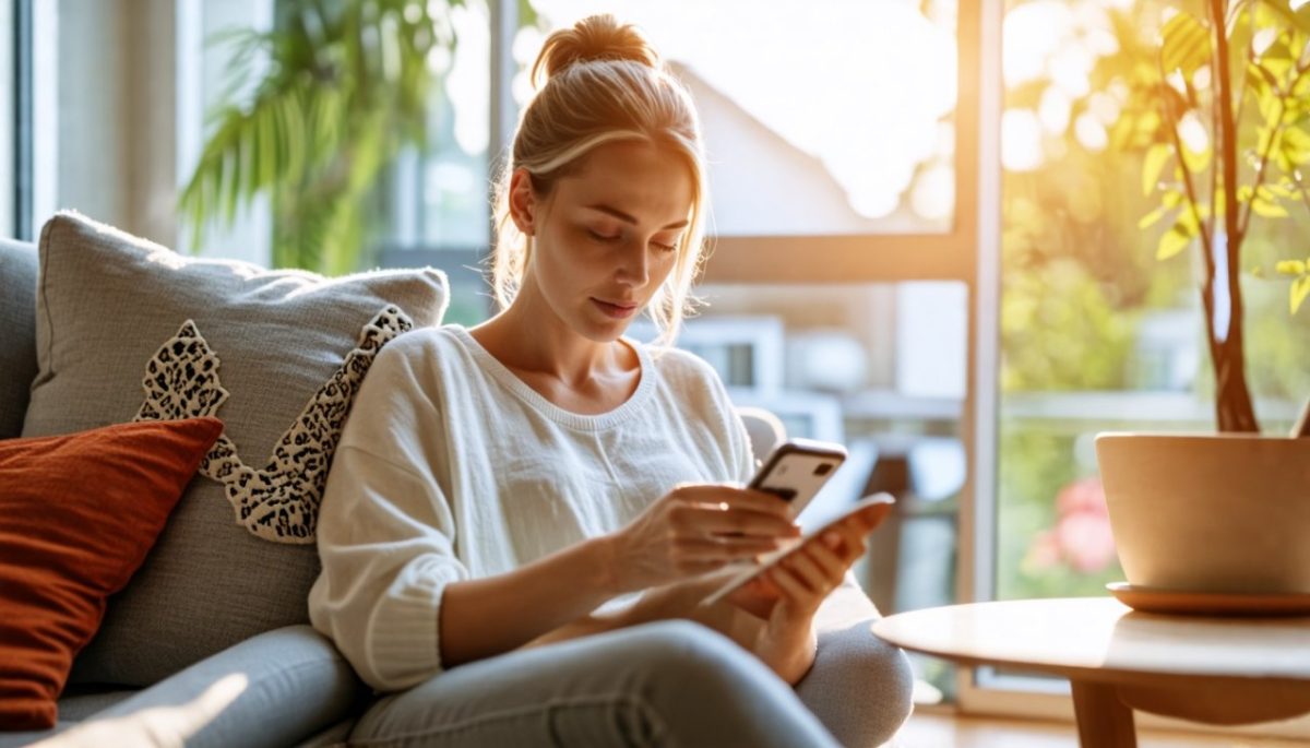 Femme qui lis un article sur telephone