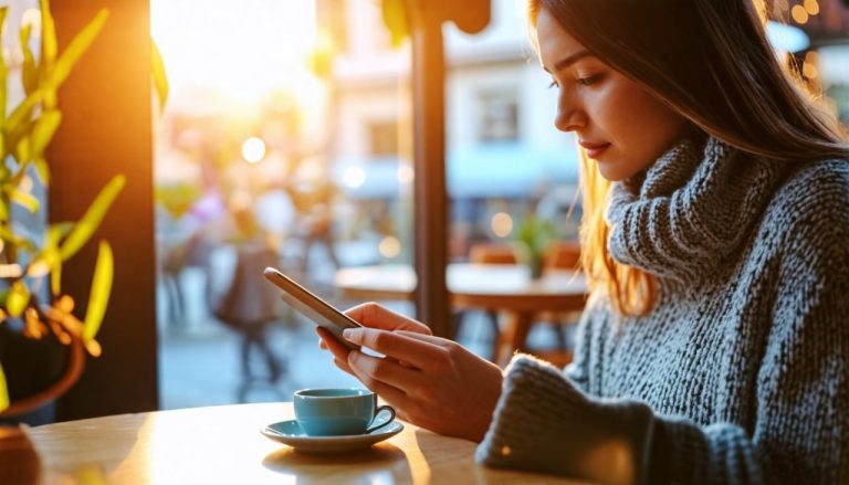 Femme qui lis un article sur telephone