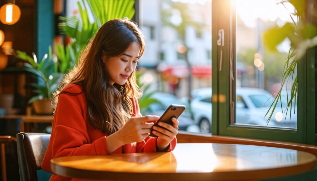 Femme qui lis un article sur telephone