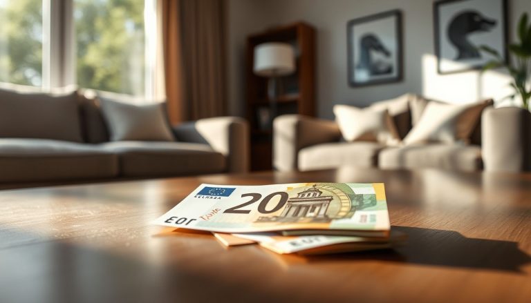 Billet euro sur table basse maison