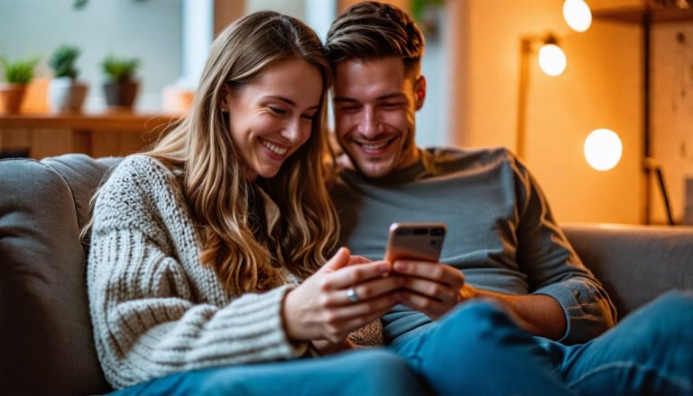 couple qui lis un article sur telephone