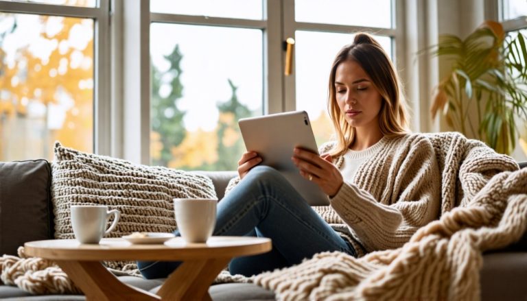 Femme qui lis un article sur tablette