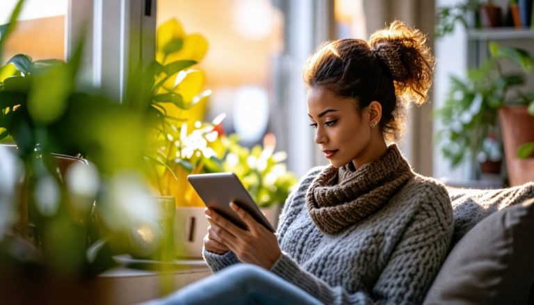 Femme qui lis un article sur tablette