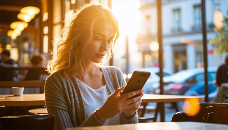 Femme qui lis un article sur telephone