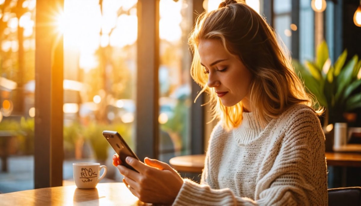 Femme qui lis un article sur telephone