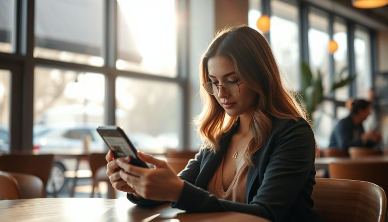 Femme qui lis un article sur telephone