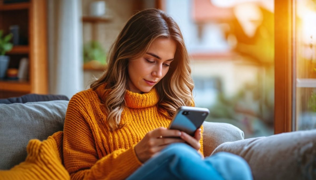 Femme qui lis un article sur telephone