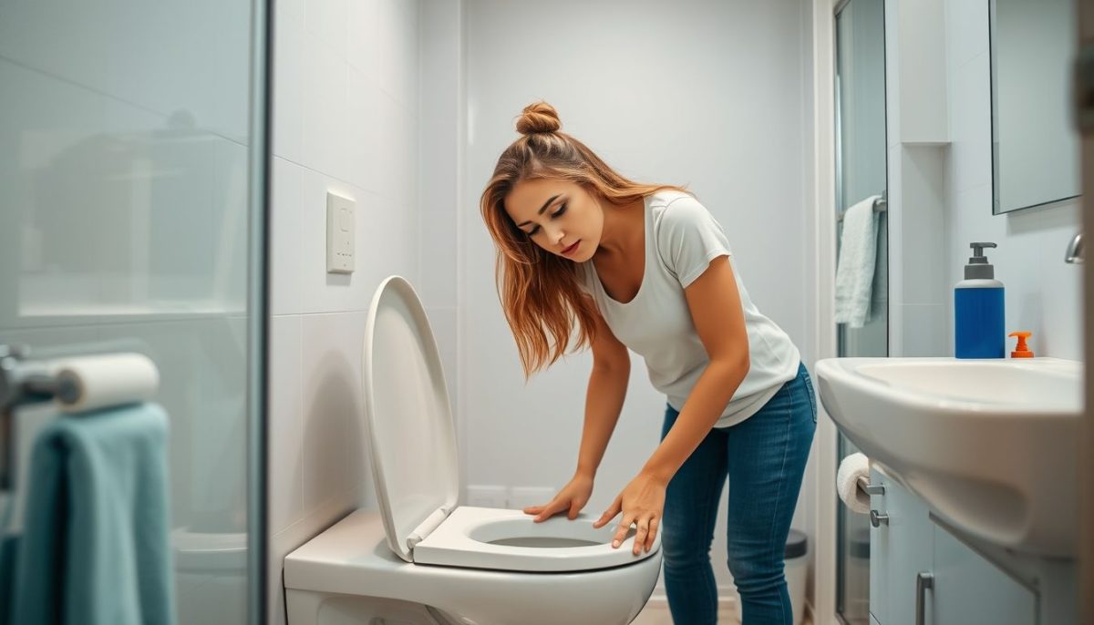 femme qui nettoie ses toilettes
