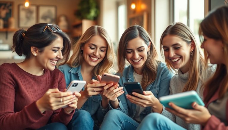 Groupe de femme sur leur smartphone rigole