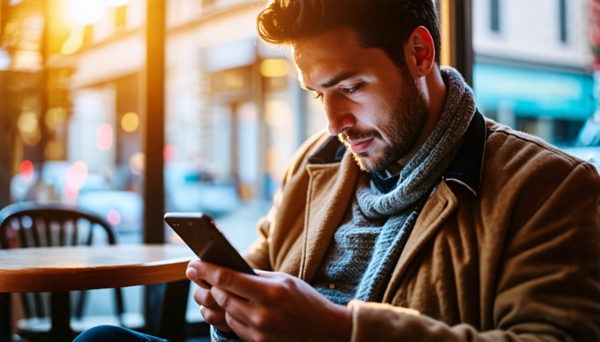 homme qui lis un article sur telephone