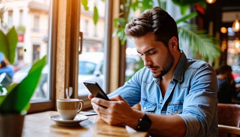 homme qui lis un article sur telephone