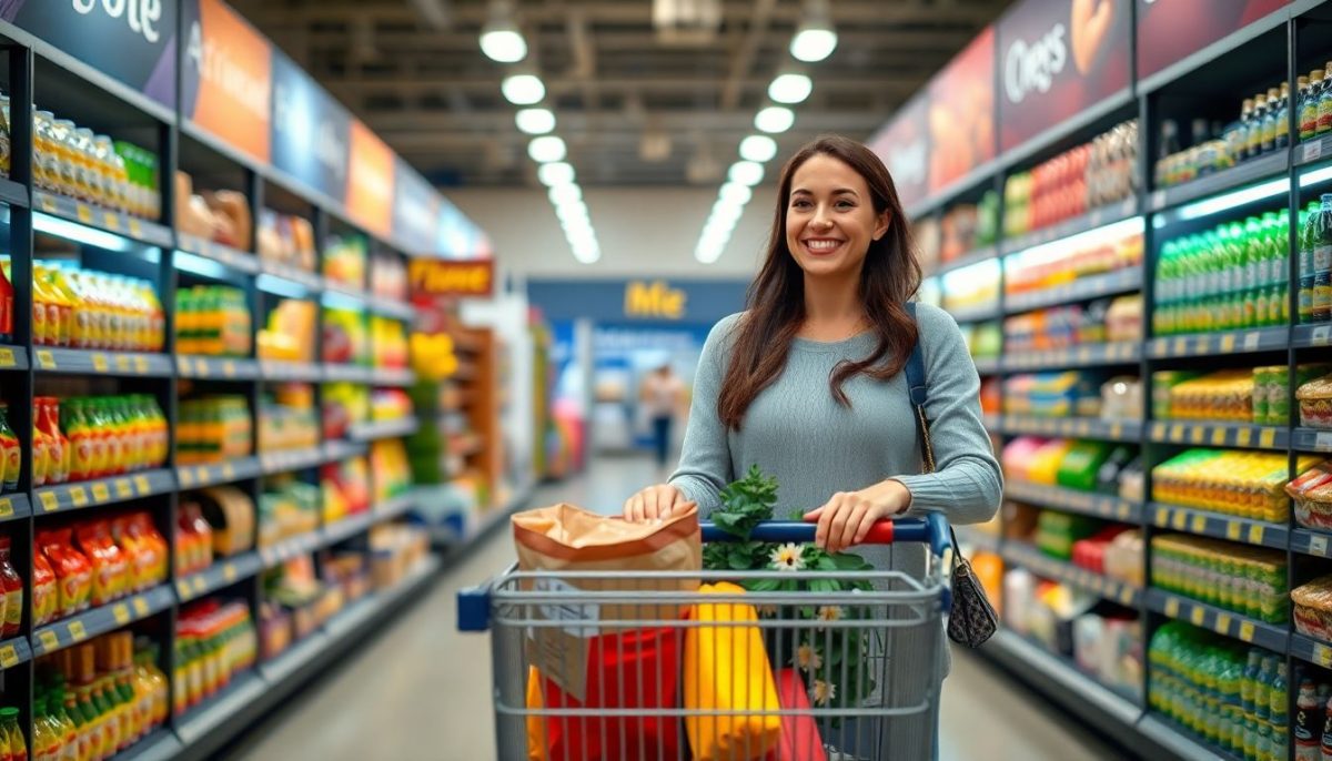 femme chariot supermarche