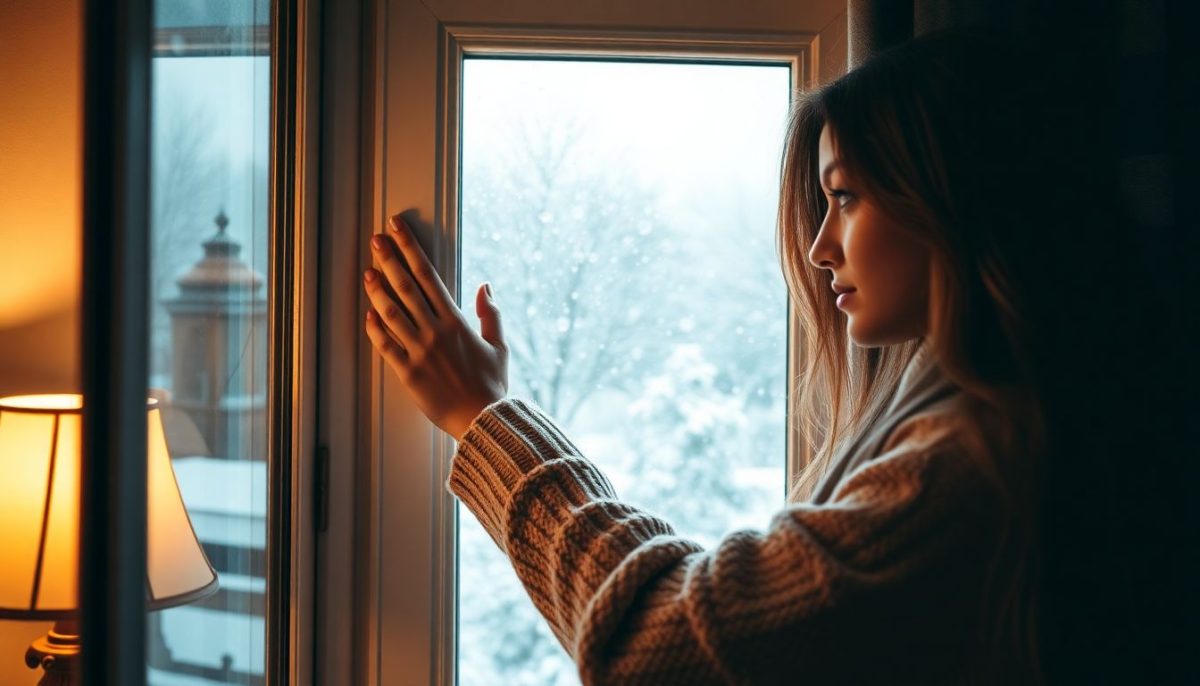 femme ferme fenetre hiver