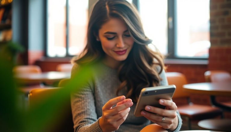 Femme qui lis un article sur telephone