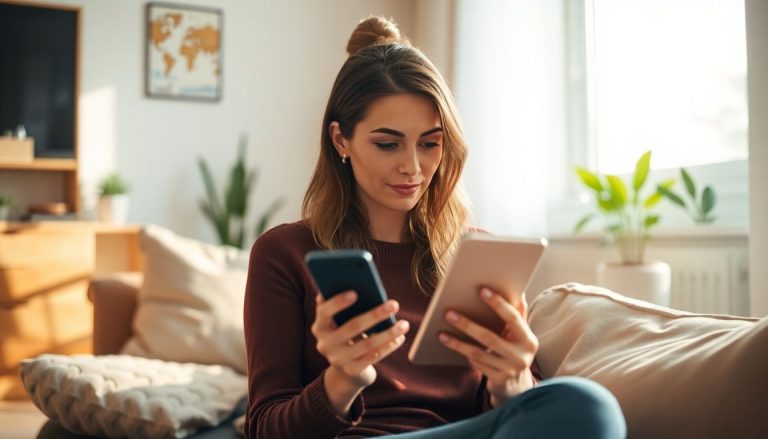 Femme qui lis un article sur telephone
