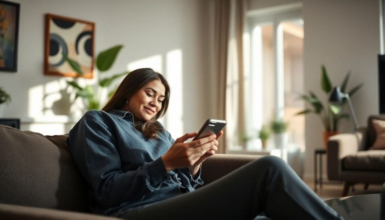 Femme qui lis un article sur telephone