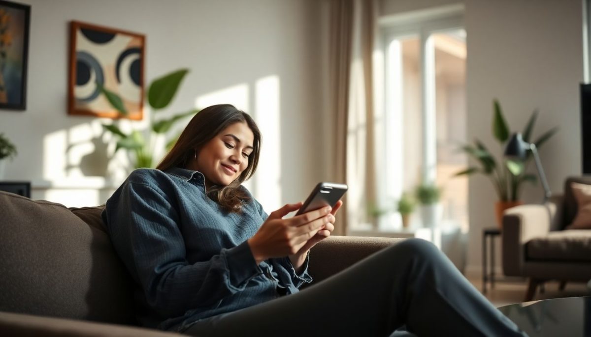 Femme qui lis un article sur telephone