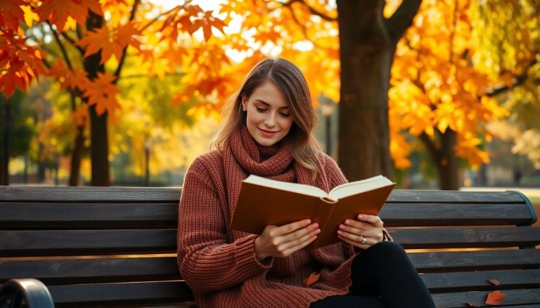 Femme qui lis un livre en automne