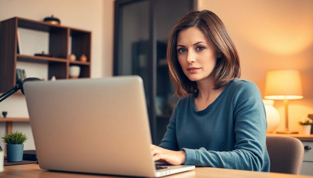 Femme qui devant un ordi