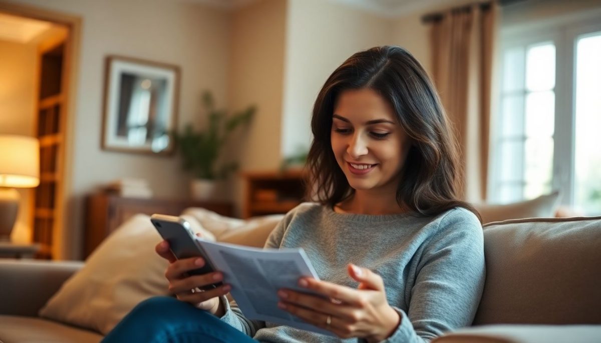 Femme qui lis un article sur telephone
