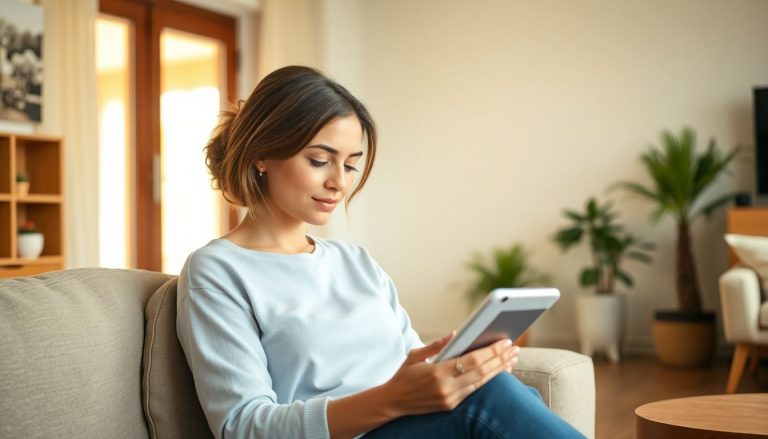 Femme qui lis un article sur telephone