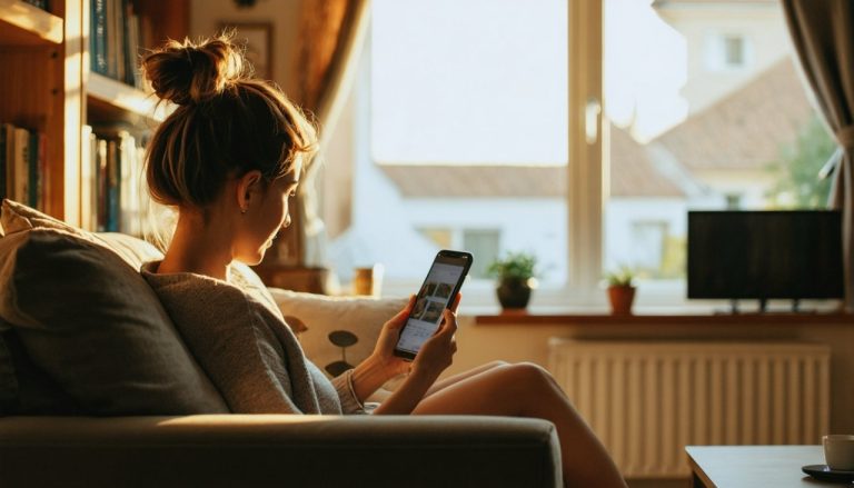 Femme qui lis un article sur telephone