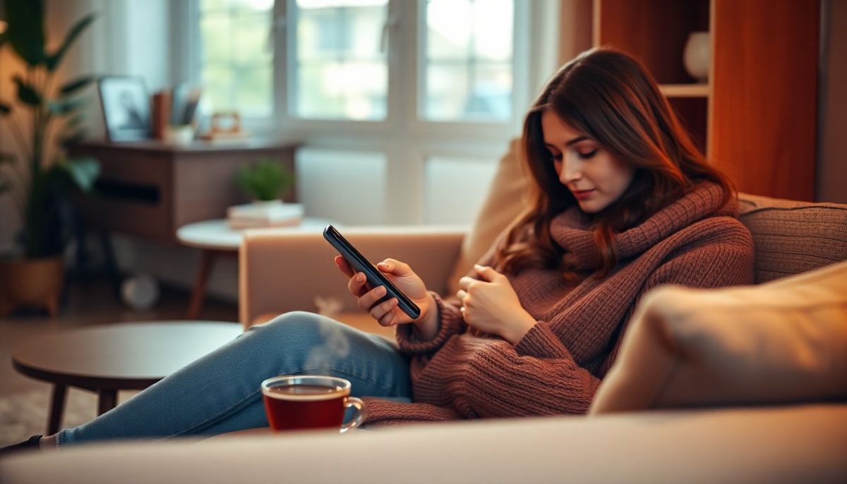 Femme qui lis un article sur telephone