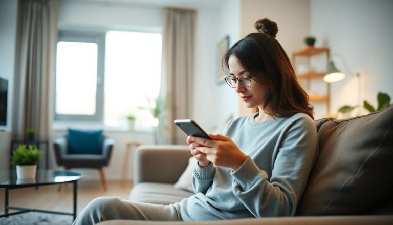 Femme qui lis un article sur telephone