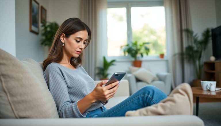 Femme qui lis un article sur telephone