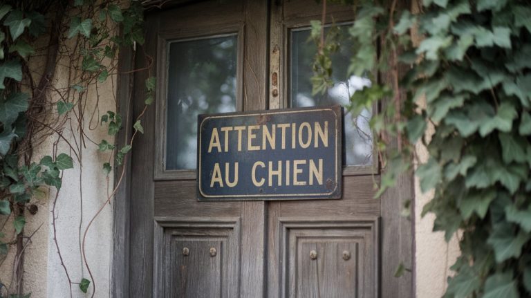 Panneau Attention au chien sur porte en francais