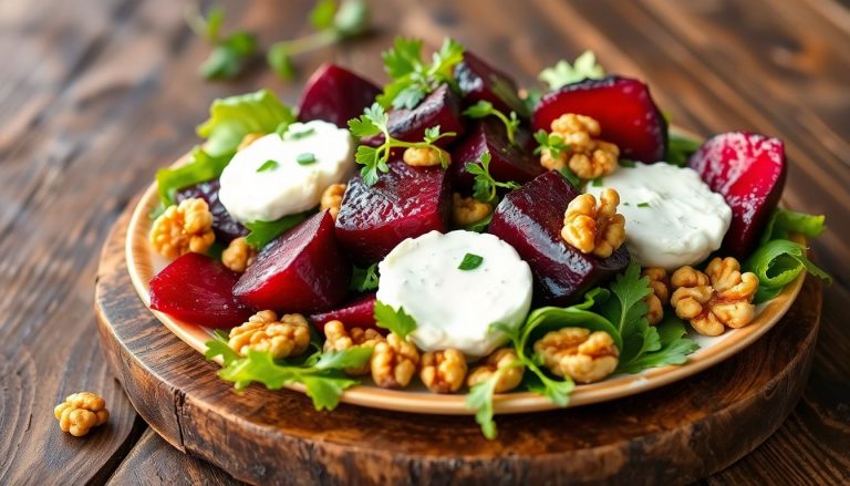 Salade de betteraves rôties au chèvre frais et noix : un délice coloré pour égayer vos assiettes