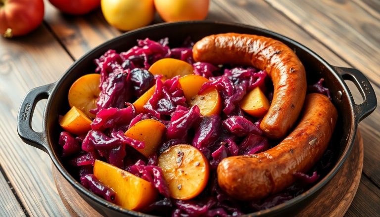 Chou rouge braisé aux pommes et saucisses fumées : un plat réconfortant aux saveurs d'automne
