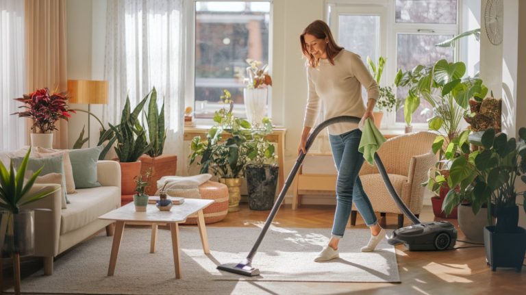 Femme qui fait le menage maison