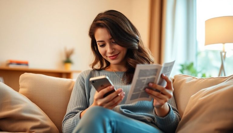 Femme qui lis un article sur telephone