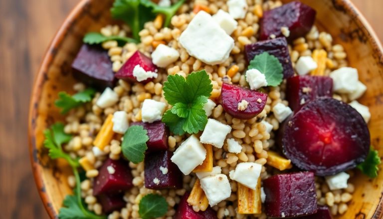 Salade tiède de quinoa aux betteraves rôties et feta : un délice coloré et nourrissant