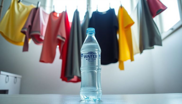 Bouteille d'eau sous etendage linge interieur