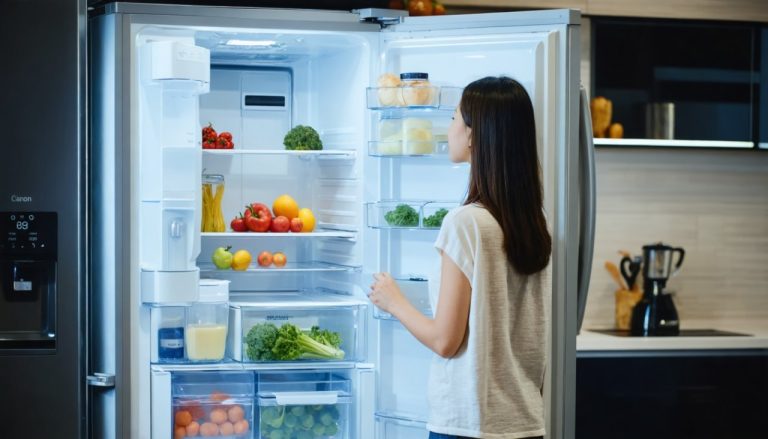 femme devant frigo ouvert