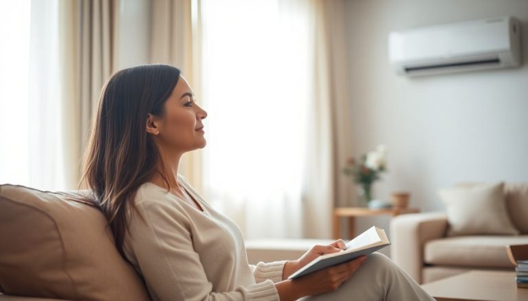 femme salon en fond climatisation bruit