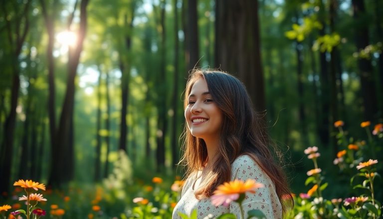femme seule sourire nature