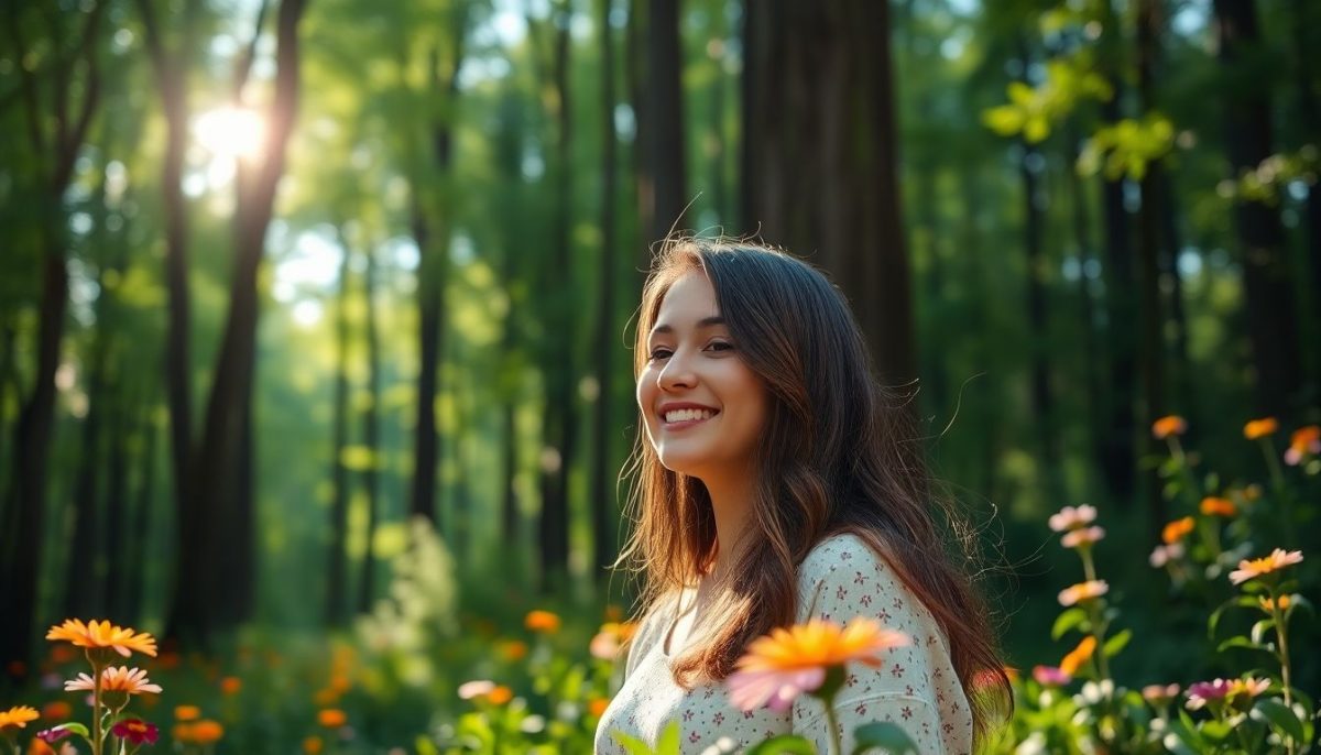 femme seule sourire nature
