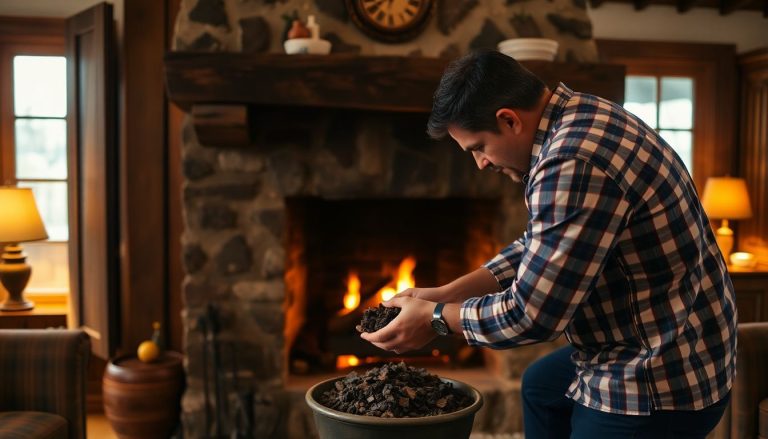 Homme nettoie cendre cheminée