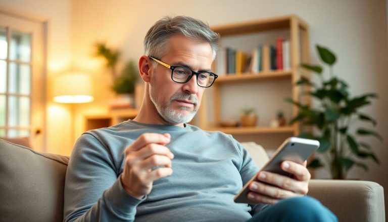 homme qui lis un article sur telephone