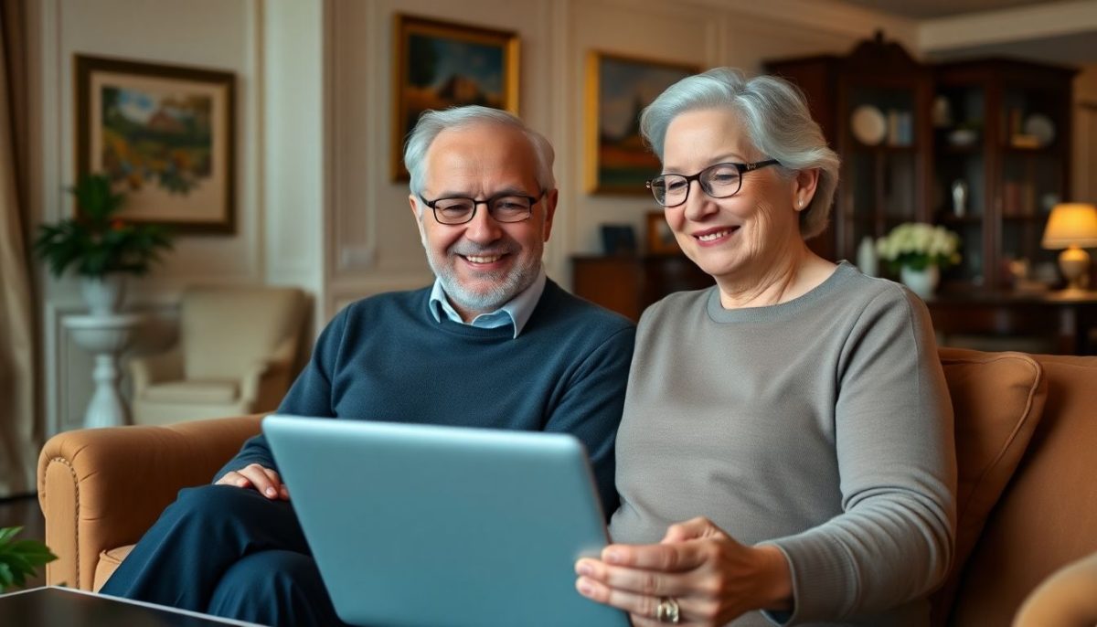 Retraité couple aisé souri
